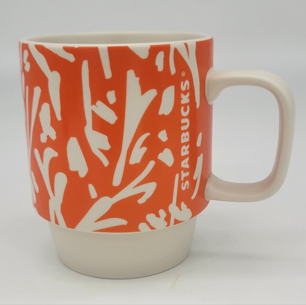 STARBUCKS Floral Mug Orange and White Spring 2016 12 oz Coffee Tea Cup